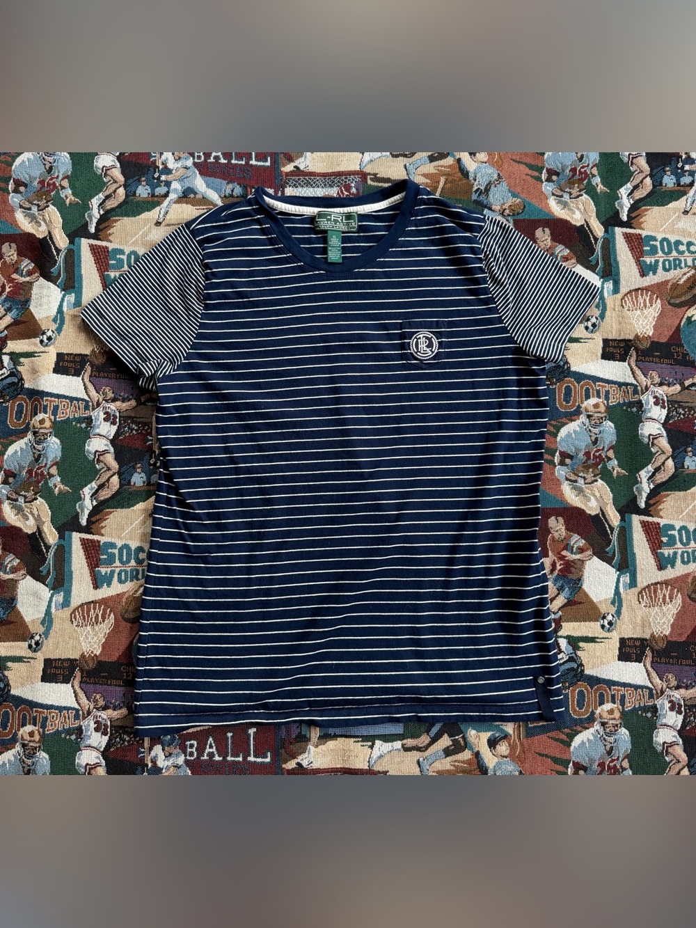 Y2K Women’s Ralph Lauren Navy Striped Short Sleeve Shirt